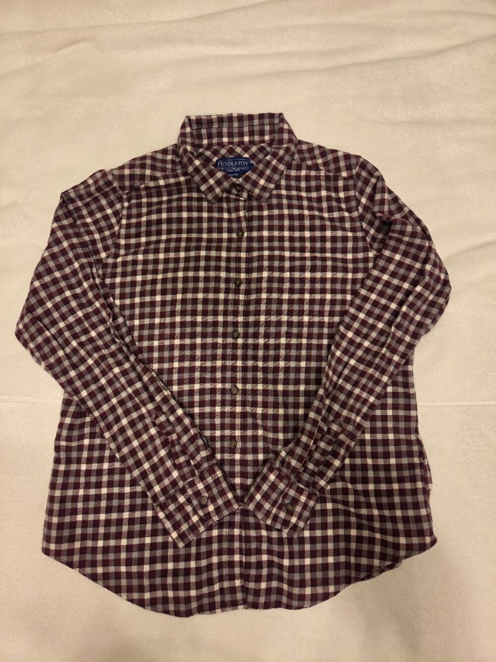 Pendleton Womens Flannel Button Up Shirt L White Red Tartan Plaid Cotton